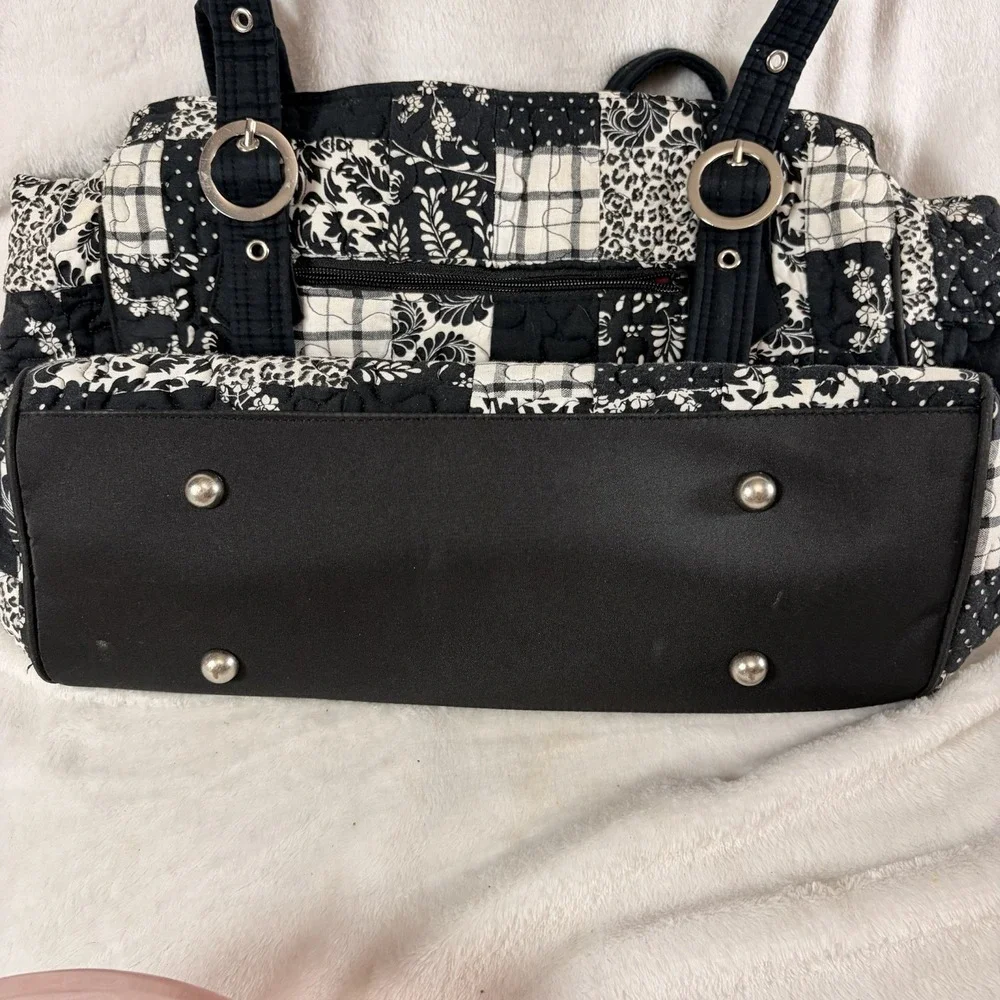 Donna Sharp Quilted Patchwork Handbag Black White Paisley Hot Pink‎ Lining Retro